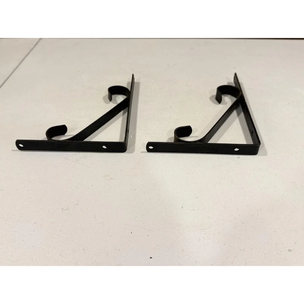 Pair Of Vintage Wrought Iron Scrolled Curl Ends Shelf Brackets